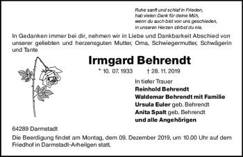 Traueranzeige von Irmgard Behrendt von vrm-trauer