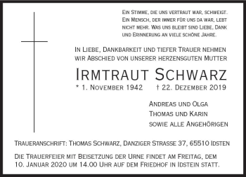 Traueranzeige von Irmtraut Schwarz von vrm-trauer