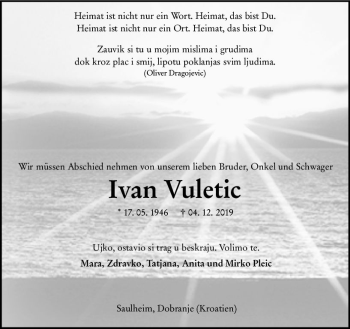 Traueranzeige von Ivan Vuletic von vrm-trauer