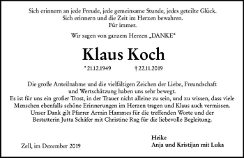 Traueranzeige von Klaus Koch von vrm-trauer