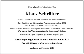 Traueranzeige von Klaus Schrötter von vrm-trauer
