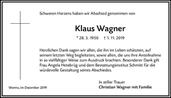 Traueranzeige von Klaus Wagner von vrm-trauer