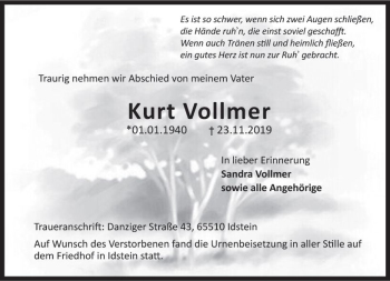 Traueranzeige von Kurt Vollmer von vrm-trauer