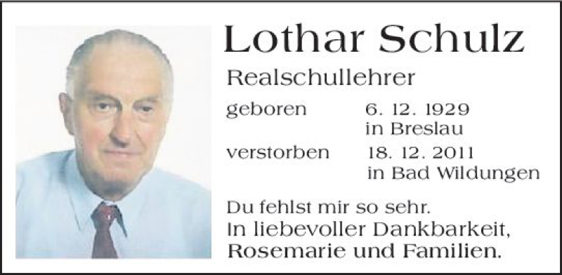  Traueranzeige für Lothar Schulz vom 06.12.2019 aus vrm-trauer