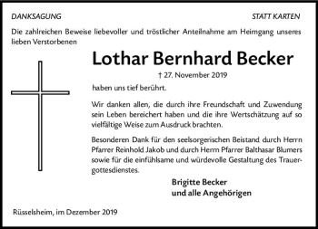 Traueranzeige von Lothar Bernhard Becker von vrm-trauer