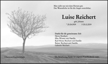 Traueranzeige von Luise Reichert von vrm-trauer