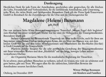 Traueranzeige von Magdalene Buxmann von vrm-trauer