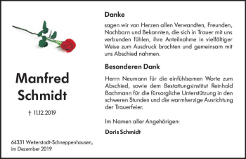 Traueranzeige von Manfred Schmidt von vrm-trauer