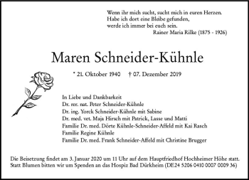 Traueranzeige von Maren Schneider-Kühnle von vrm-trauer