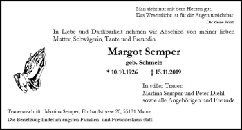 Traueranzeige von Margot Semper von vrm-trauer
