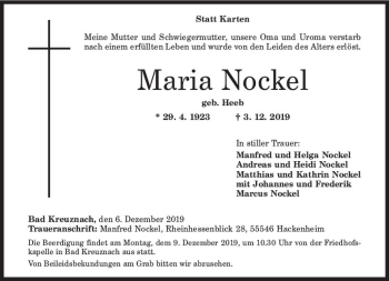Traueranzeige von Maria Nockel von vrm-trauer