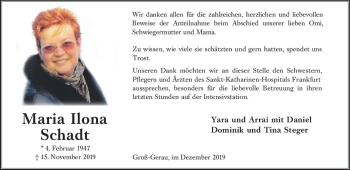 Traueranzeige von Maria Ilona Schadt von vrm-trauer