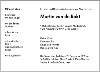 Traueranzeige von Martin van de Rakt von vrm-trauer