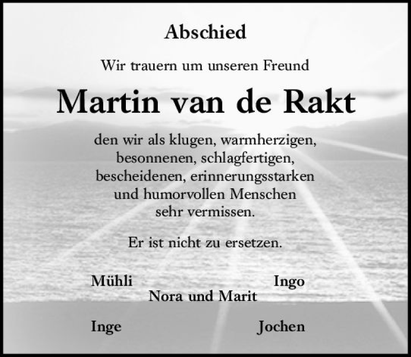  Traueranzeige für Martin van de Rakt vom 07.12.2019 aus vrm-trauer