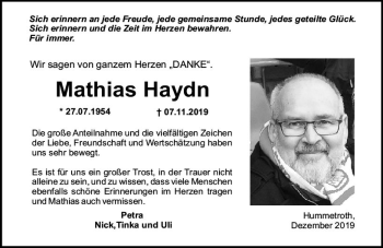 Traueranzeige von Mathias Haydn von vrm-trauer