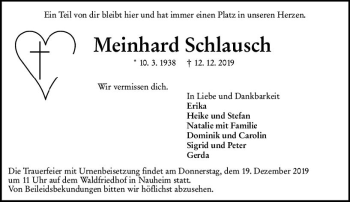 Traueranzeige von Meinhard Schlausch von vrm-trauer