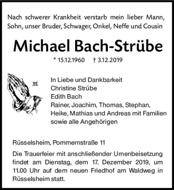 Traueranzeige von Michael Bach-Strübe von vrm-trauer
