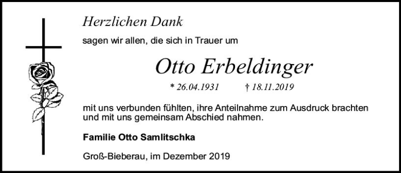  Traueranzeige für Otto Erbeldinger vom 21.12.2019 aus vrm-trauer