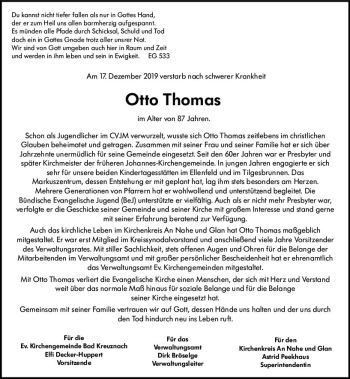 Traueranzeige von Otto Thomas von vrm-trauer