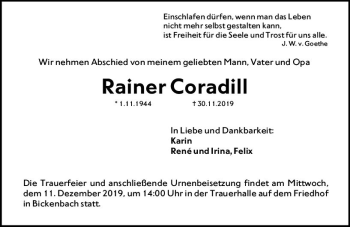 Traueranzeige von Rainer Coradill von vrm-trauer