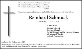 Traueranzeige von Reinhard Schmuck von vrm-trauer