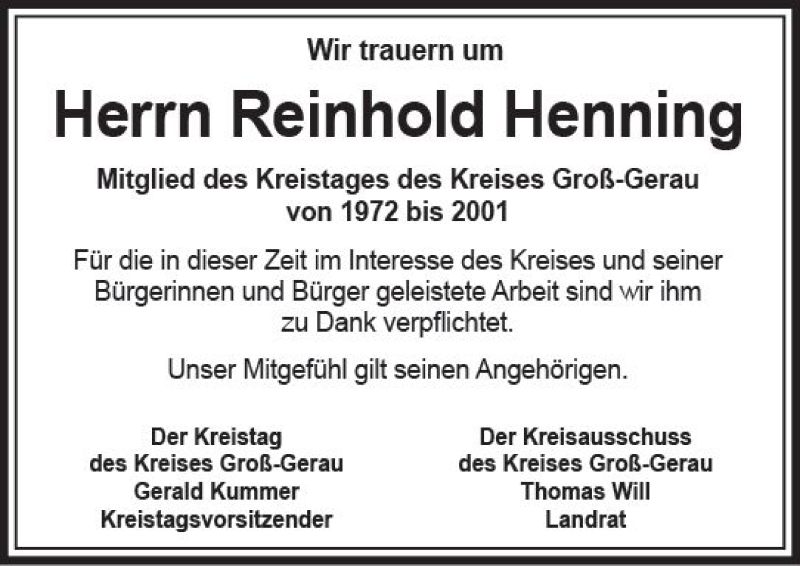  Traueranzeige für Reinhold Henning vom 05.12.2019 aus vrm-trauer