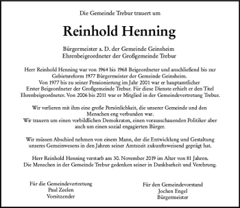 Traueranzeige von Reinhold Henning von vrm-trauer