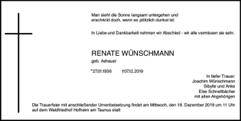 Traueranzeige von Renate Wünschmann von vrm-trauer