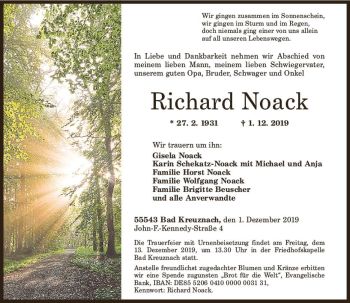Traueranzeige von Richard Noack von vrm-trauer