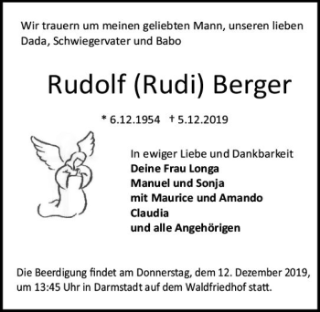 Traueranzeige von Rudolf Rudi Berger von vrm-trauer