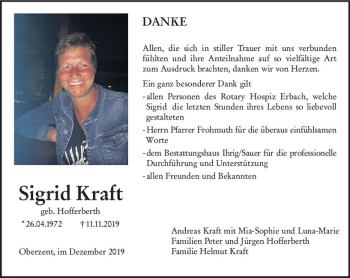 Traueranzeige von Sigrid Kraft von vrm-trauer