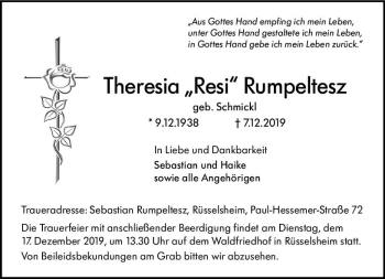 Traueranzeige von Theresia Resi Rumpeltesz von vrm-trauer