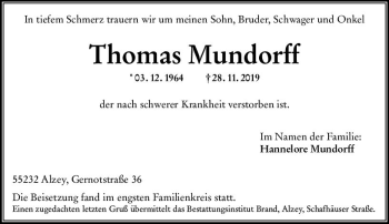 Traueranzeige von Thomas Mundorff von vrm-trauer