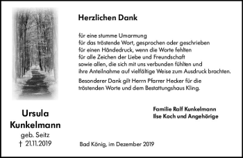 Traueranzeige von Ursula Kunkelmann von vrm-trauer