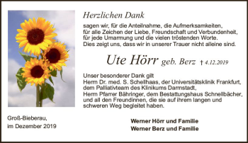 Traueranzeige von Ute Hörr von vrm-trauer