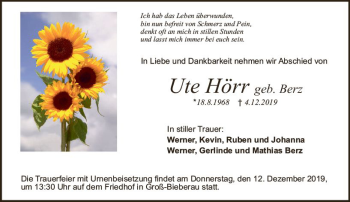 Traueranzeige von Ute Hört von vrm-trauer