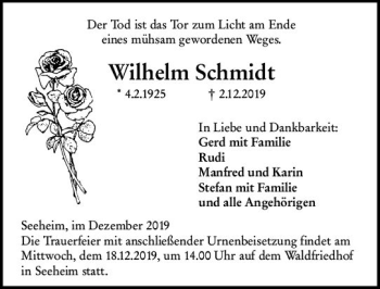 Traueranzeige von Wilhelm Schmidt von vrm-trauer