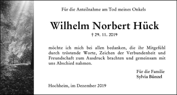 Traueranzeige von Wilhelm Norbert Hück von vrm-trauer