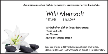 Traueranzeige von Willi Meinzolt von vrm-trauer