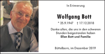 Traueranzeige von Wolfgang Bott von vrm-trauer