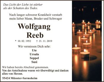 Traueranzeige von Wolfgang Reeb von vrm-trauer