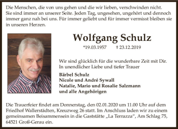 Traueranzeige von Wolfgang Schulz von vrm-trauer