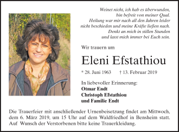 Traueranzeige von Eleni Efstathiou von VRM Tageszeitungen