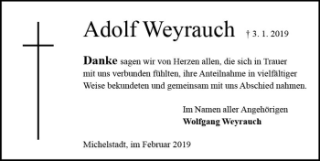 Traueranzeige von Adolf Weyrauch von vrm-trauer