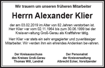 Traueranzeige von Alexander Klier von vrm-trauer