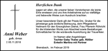 Traueranzeige von Anni Weber von vrm-trauer