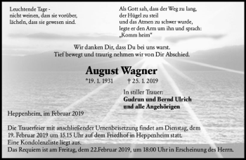 Traueranzeige von August Wagner von vrm-trauer