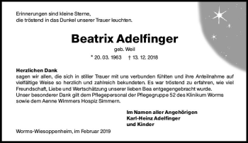 Traueranzeige von Beatrix Adelfinger von vrm-trauer