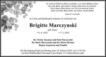 Traueranzeige von Brigitte Marczynski von vrm-trauer