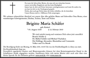 Traueranzeige von Brigitte Maria Schäfer von vrm-trauer